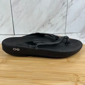 OOfos OOlala Womens Size 7 Black Rubber Recovery Sandals Thong Flip Flop Shoes